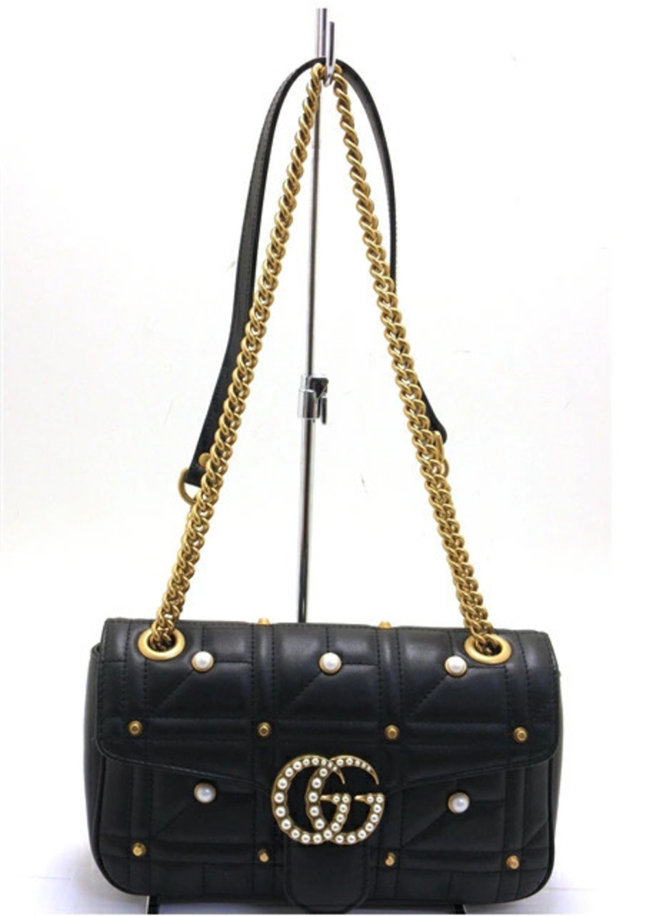Gucci Chain Shoulder Bag GG Marmont Quilted Pearl Studs